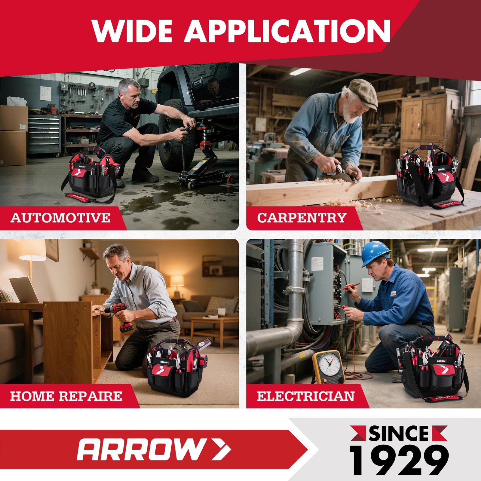 Arrow 12″ Tool Tote Waterproof Hard Base Electrician Tool Bag