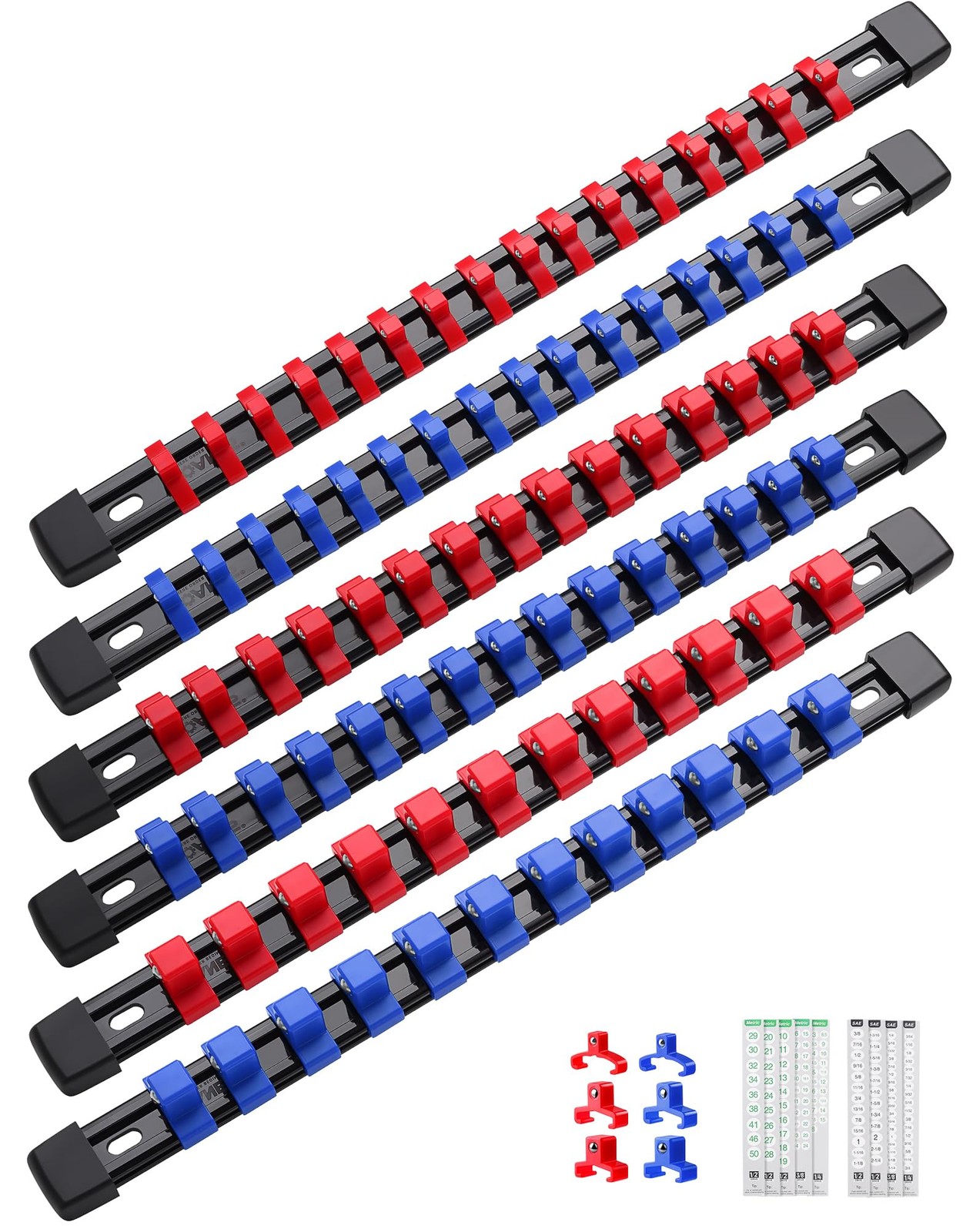 ALOANES 6PC ABS Socket Organizer, 6PC, 1/2, 3/8 & 1/4-inch Drive, Blue&Red