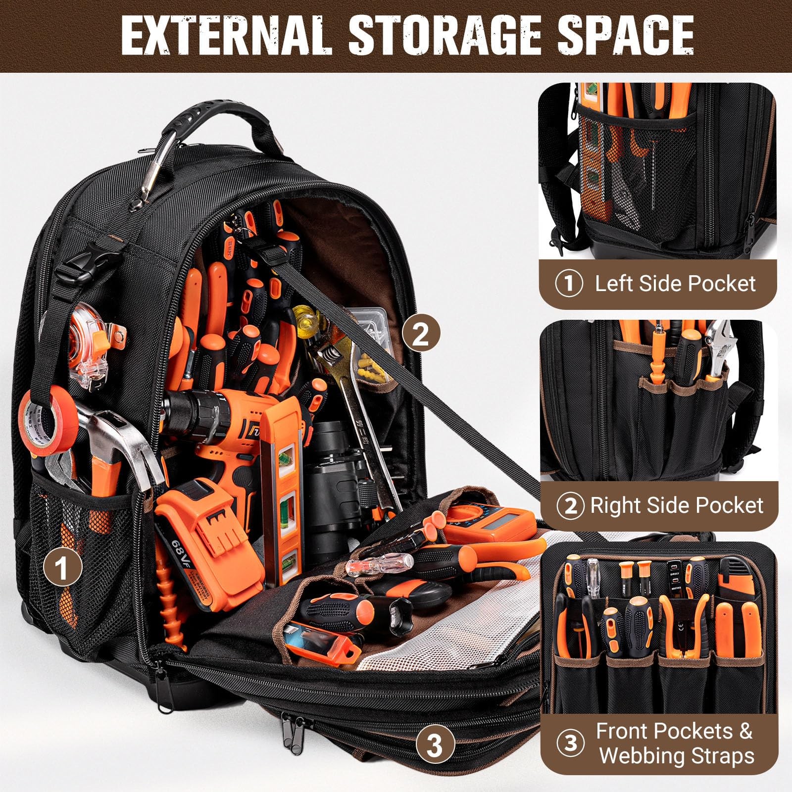 Tool Backpack Heavy Duty, Tool Bag Backpack with Laptop Compartment & Molded Bas