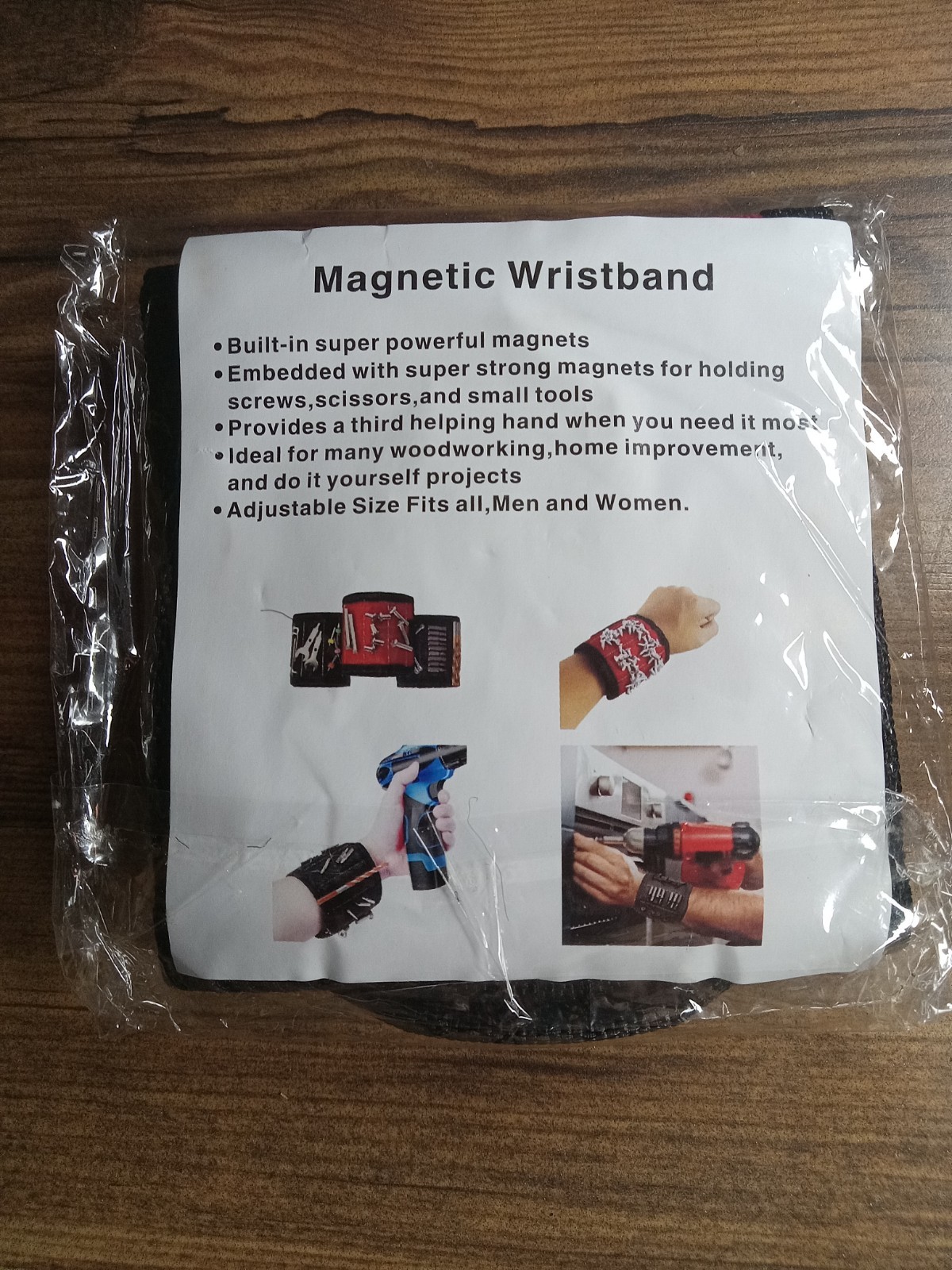 Magnetic Wristband for Screws, Nails, Drill Bits – Adjustable Strap, Red