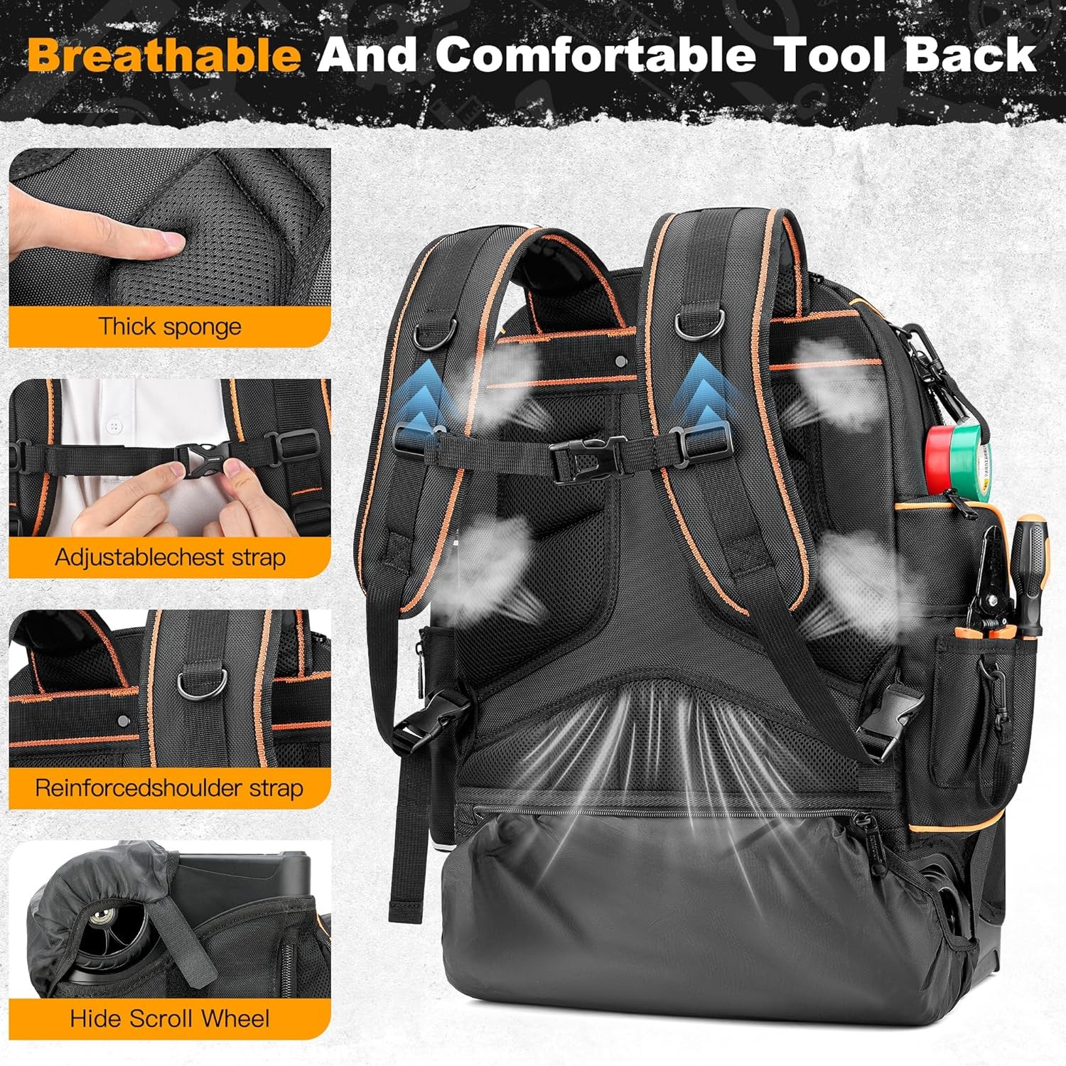 Tool Backpack with Wheels Rolling Organizer Combination Lock