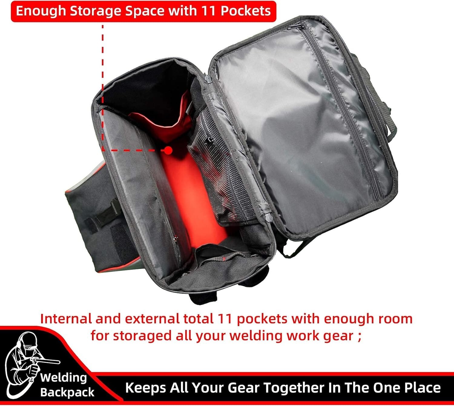 Large Welding Gear Tool Backpack Holder Luggage Storage Bag with Helmet Catch