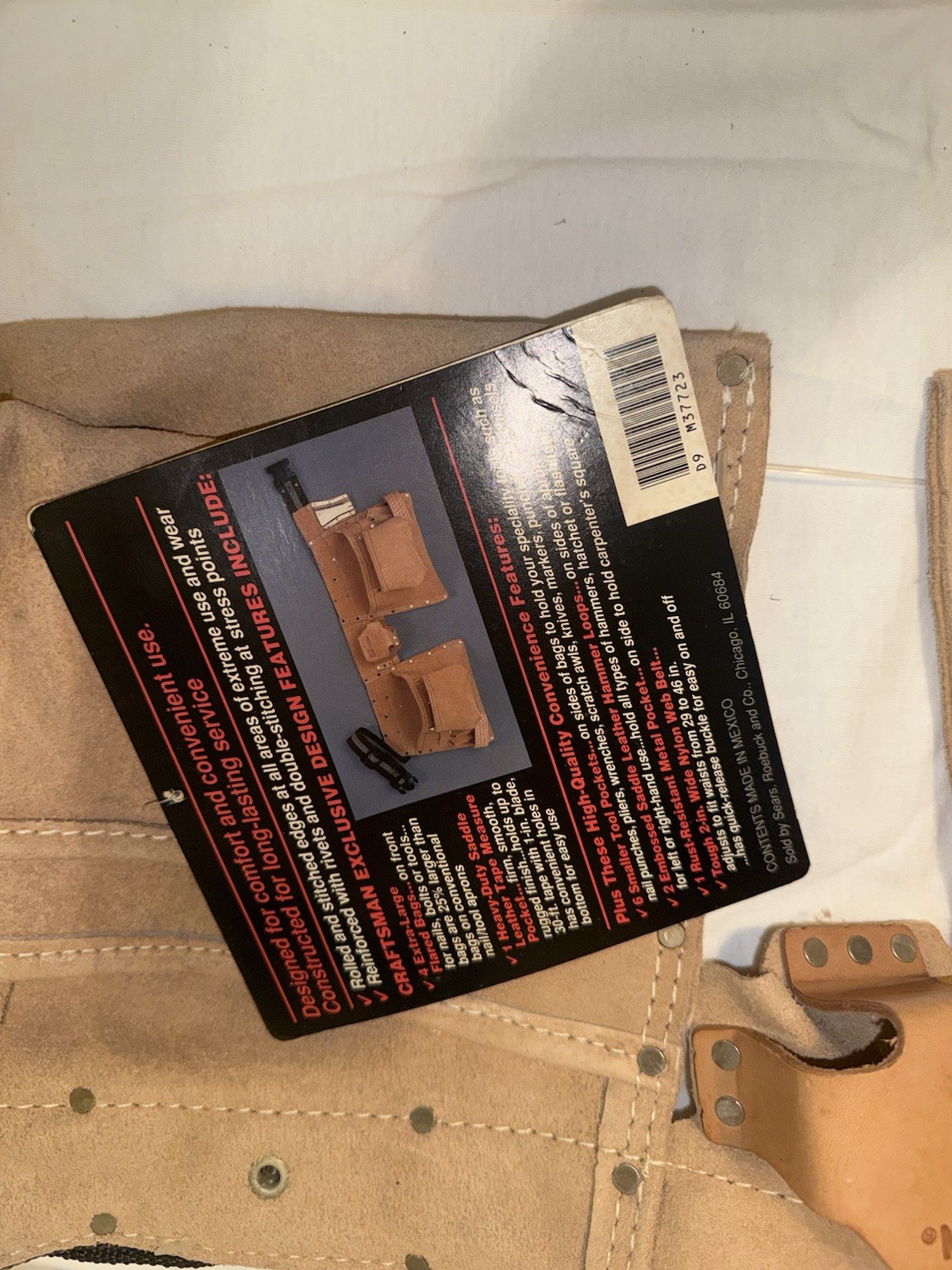 Craftsman Carpenters Heavy Cowhide suede 937723 Tool Belt Work Construction