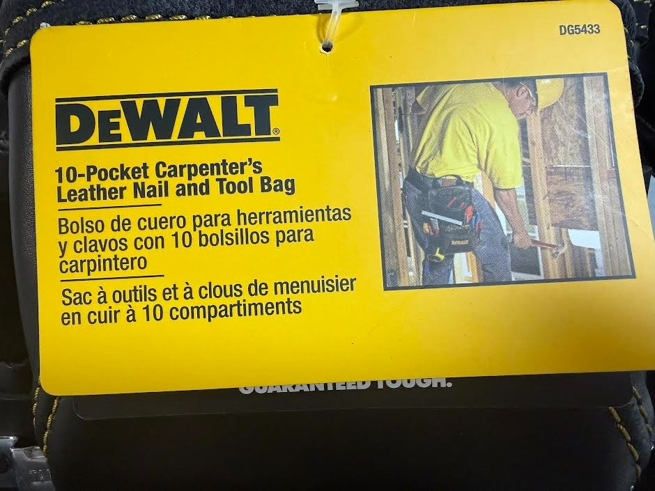 NEW DeWALT DG5433 Carpenter’s LEATHER Nail Tool Bag Pouch 10-Pocket Tools Belt