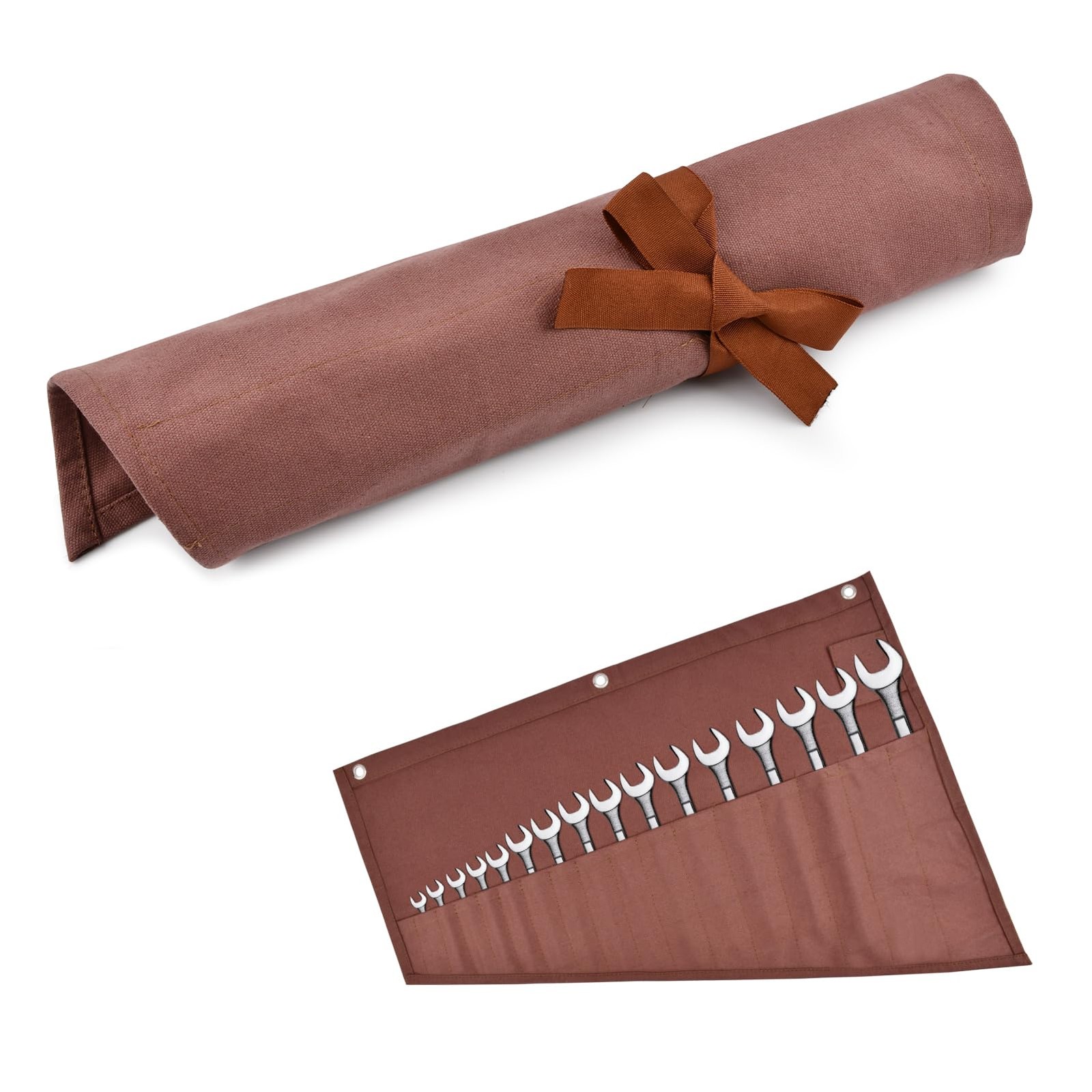 Tool Organizers, 16 Pockets Wrench Roll Organizer,Rolled 58 * 47cm, brown