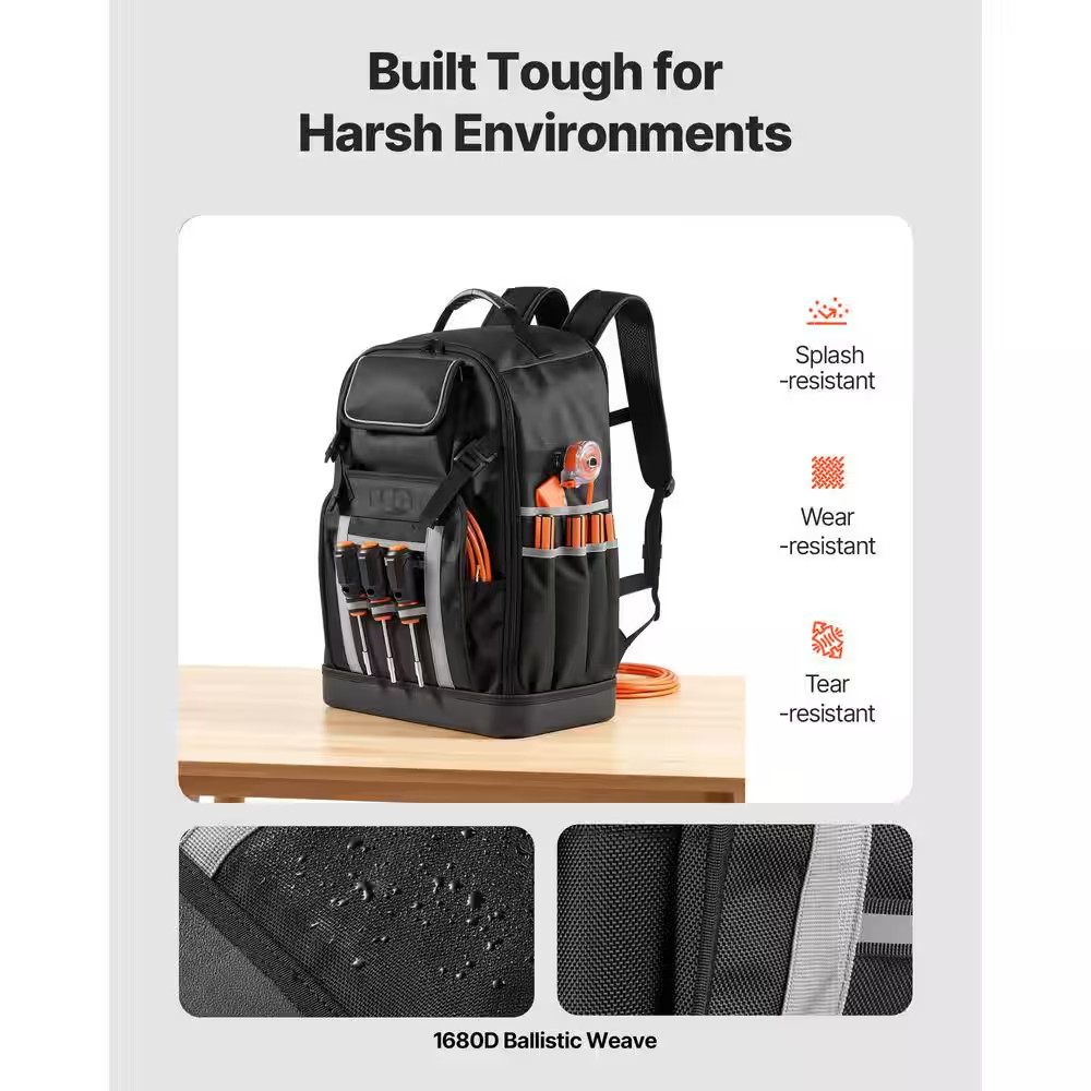 Tool Backpack, 56 Pockets, Heavy-Duty Tools Storage Organizer Bags with Molded B