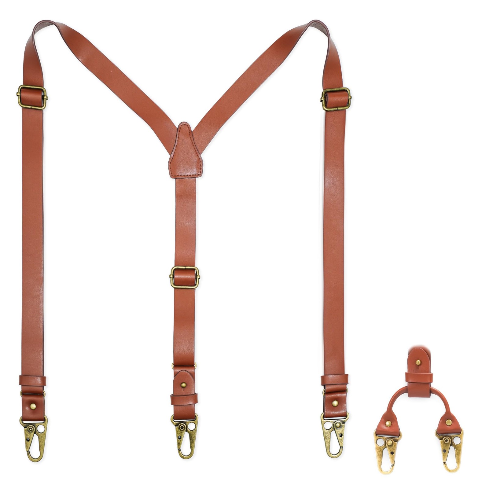 SAIGON handicraft Leather Suspenders Adjustable length (32″ to 54″), Brown