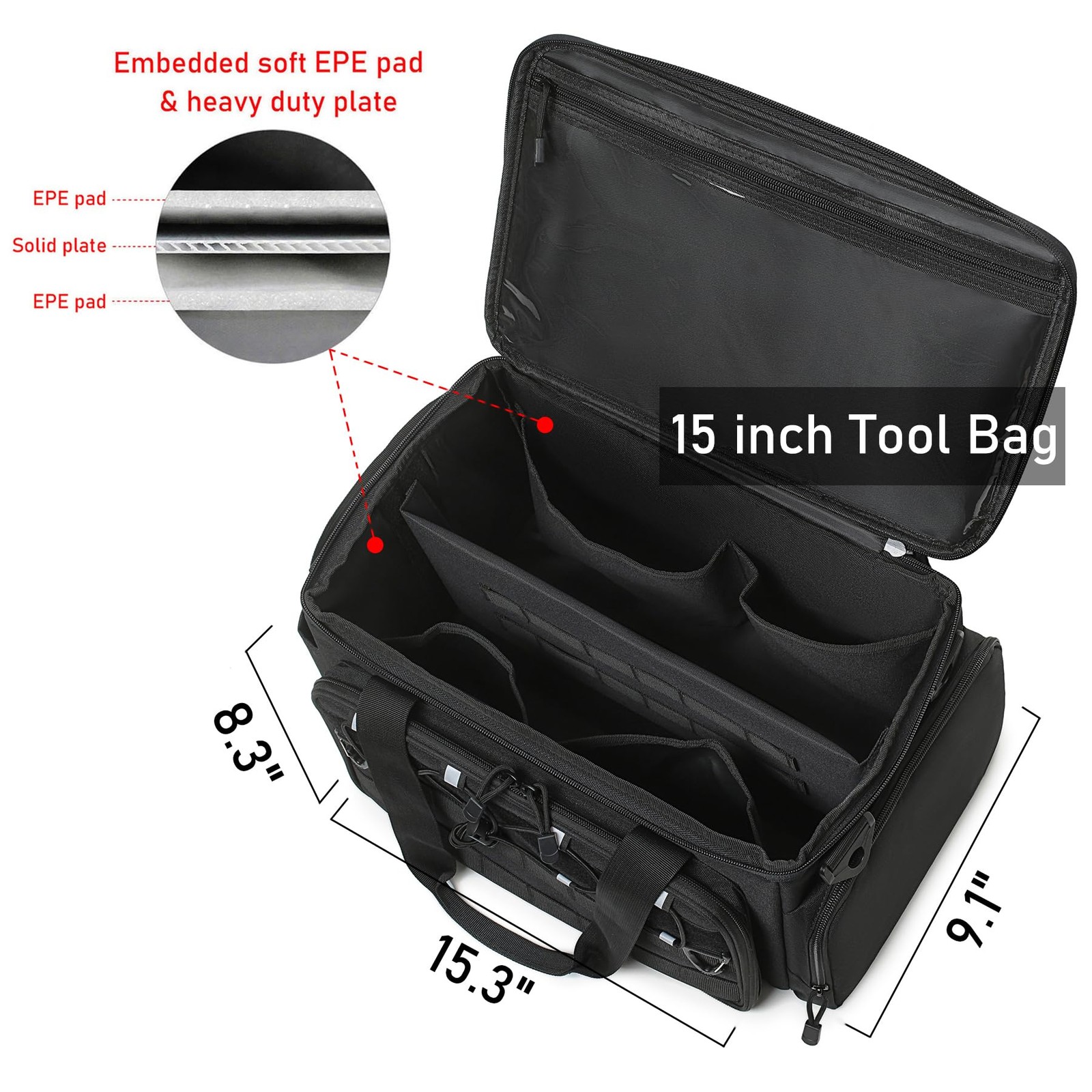 15-Inch Tool Bag Multi-purpose Organizer 15″ X 8.3″ X 9.1″, Black