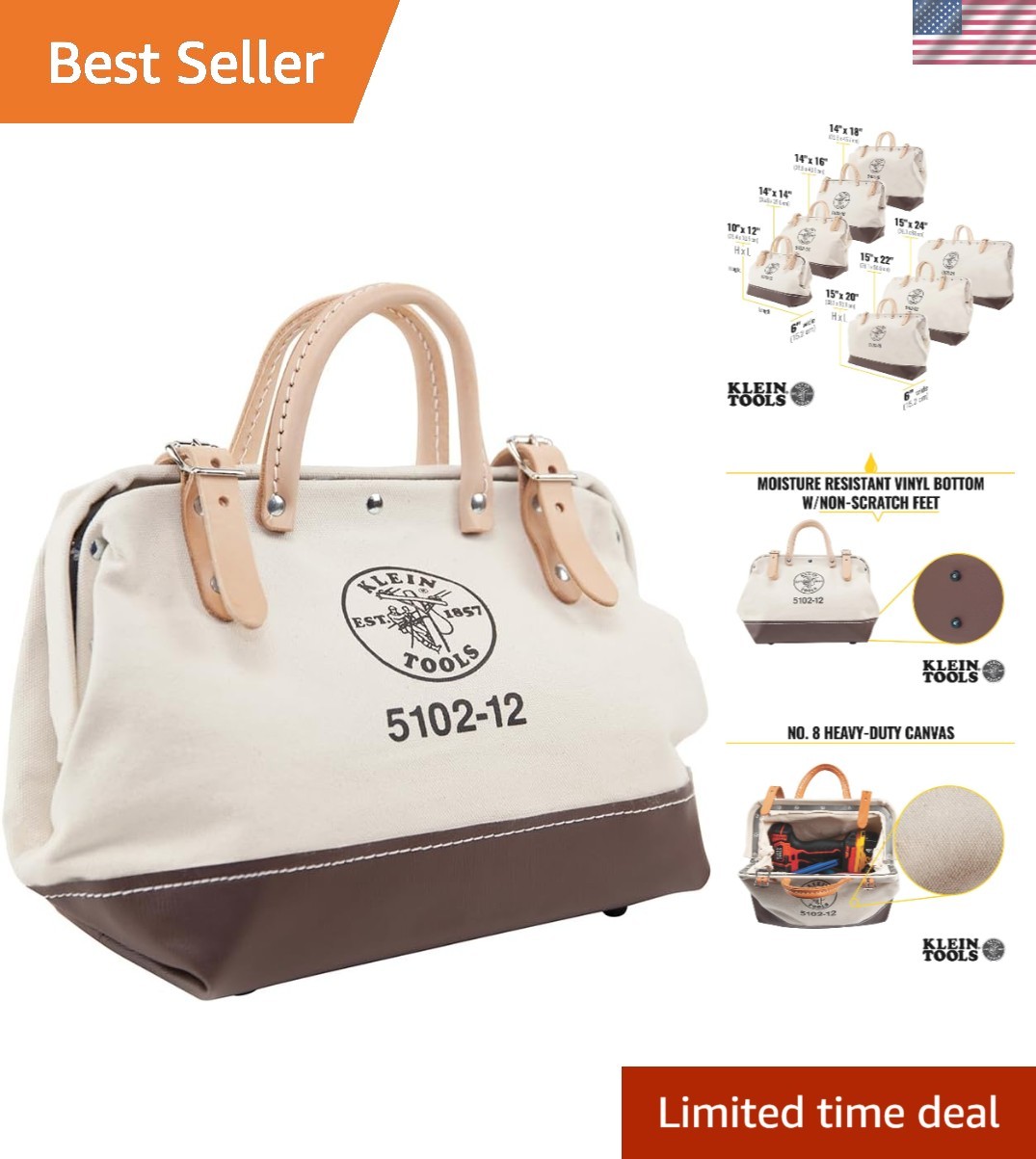 Heavy Duty Natural Canvas Tool Bag, Tool Tote, Multi-Purpose Bag with Wide Hi…
