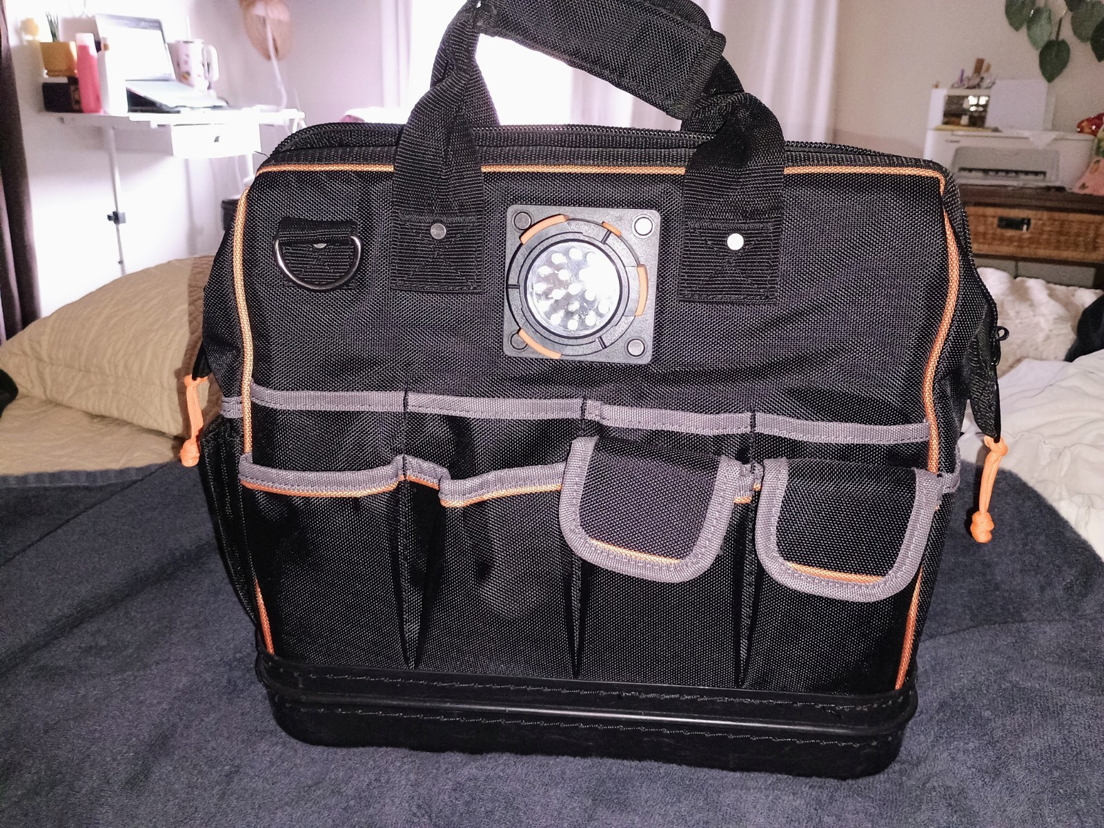 Klein Tools Tradesman Pro Tool Bag 15.25in Black/Orange/Gray 31 Pockets LED