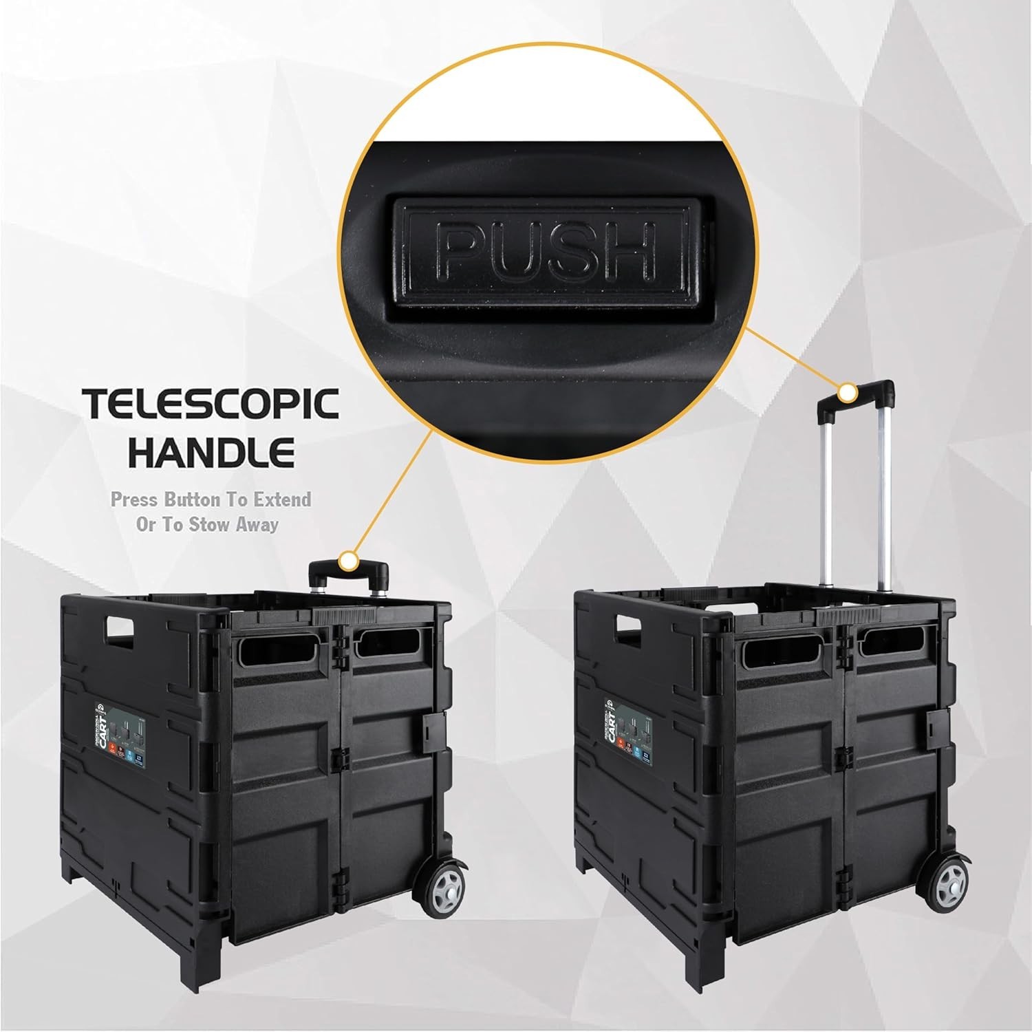Collapsible 85-010 Grand Pack-N-Roll Utility Cart with Telescopic Handle – Black