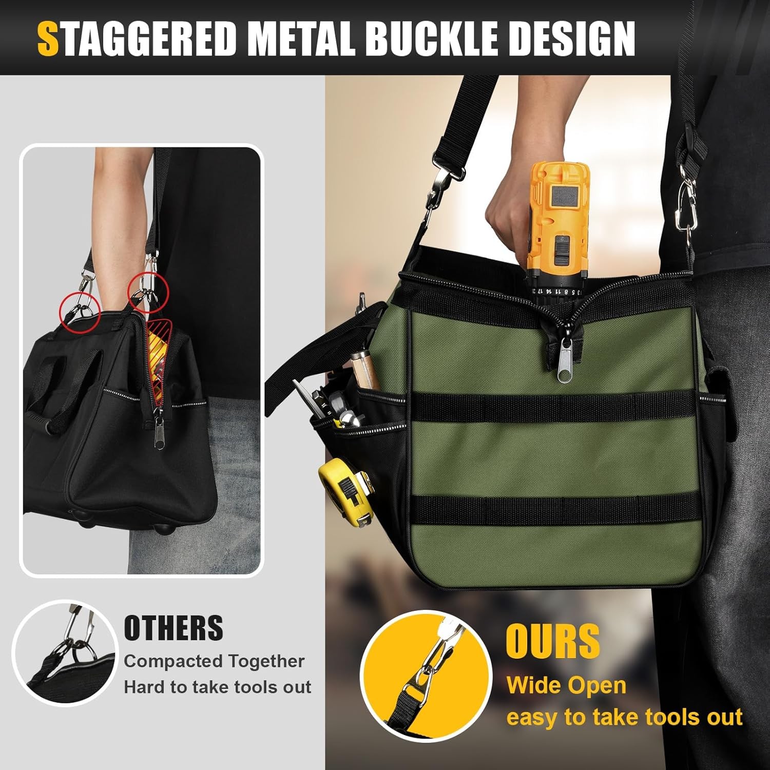 Heavy Duty Tool Bag 20-Inch, Extra Large 16-Pocket Portable Empty Tool Box Organ