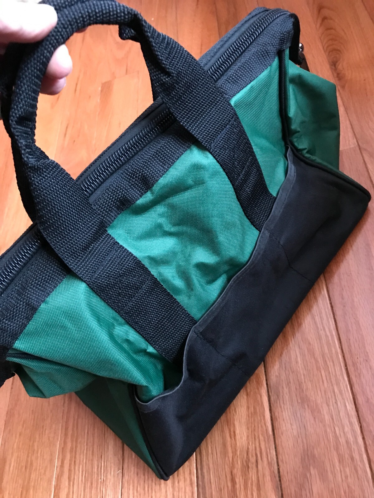 Master Force Tools Large Storage Tote Bag 6 Pockets Black Green Handles 15x10x9