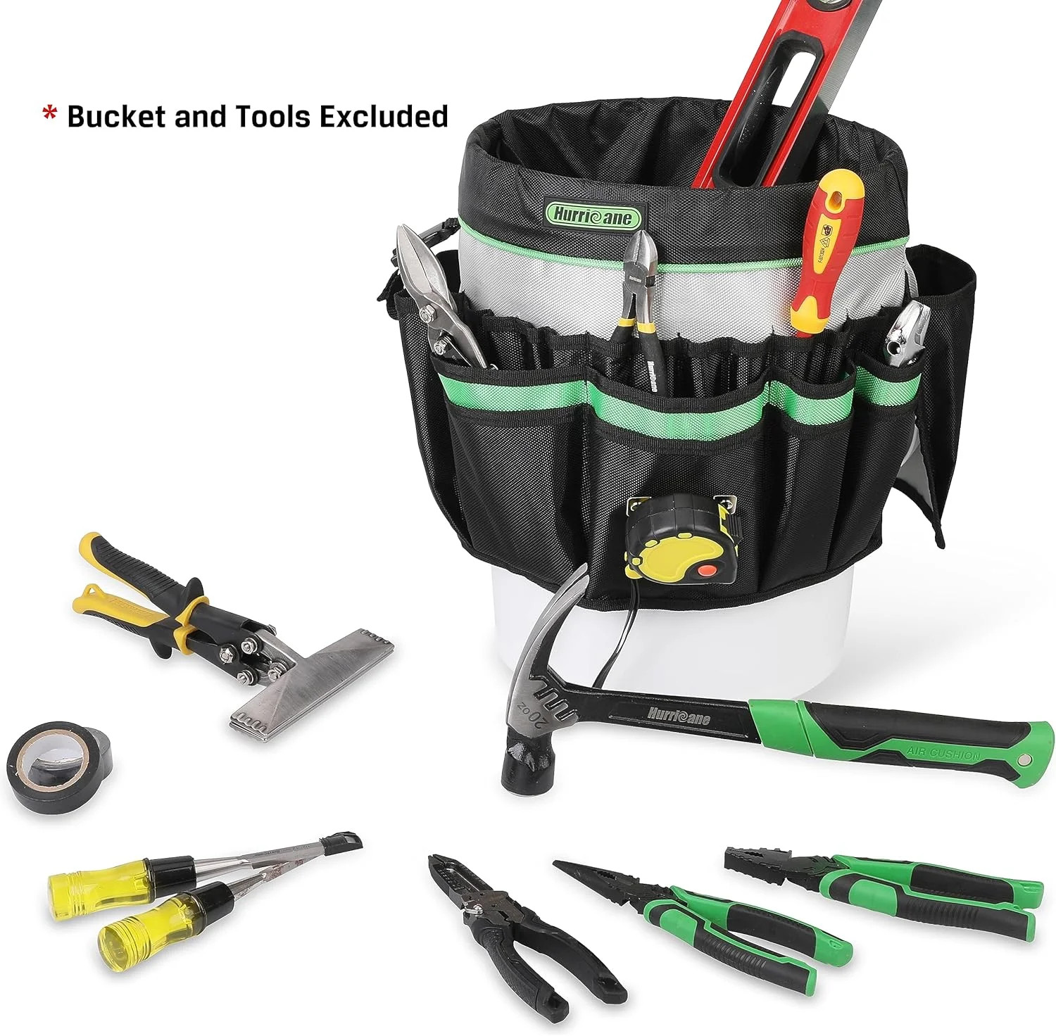 HURRICANE 5 Gallon Bucket Tool Bag Organizer, Garden Tool Caddy with 52 Pockets,