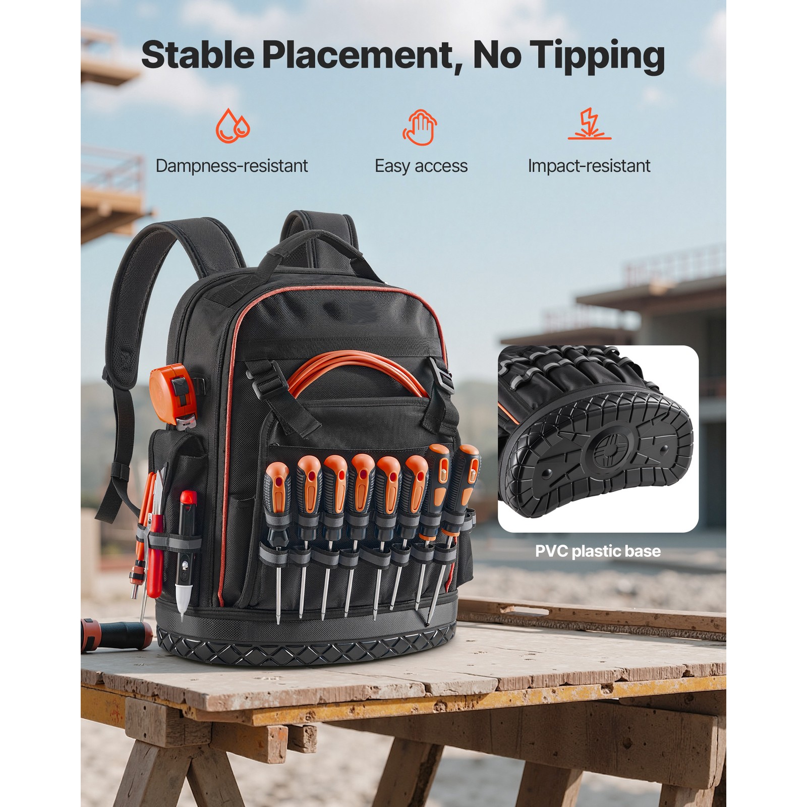 Tool Backpack 64 Pockets Tear-resistant Jobsite Backpack for Electrician
