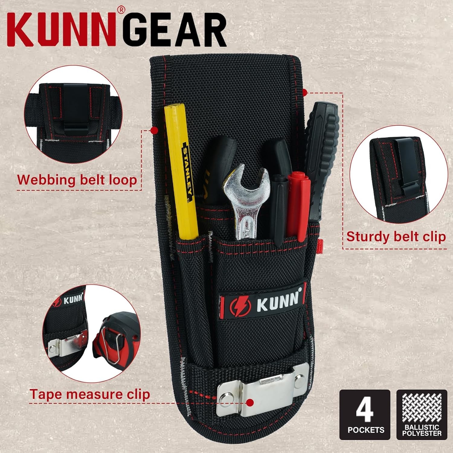 Small Tool Pouch with Belt Clip Utility Tool Organizer Pouch Tape Measure Holder