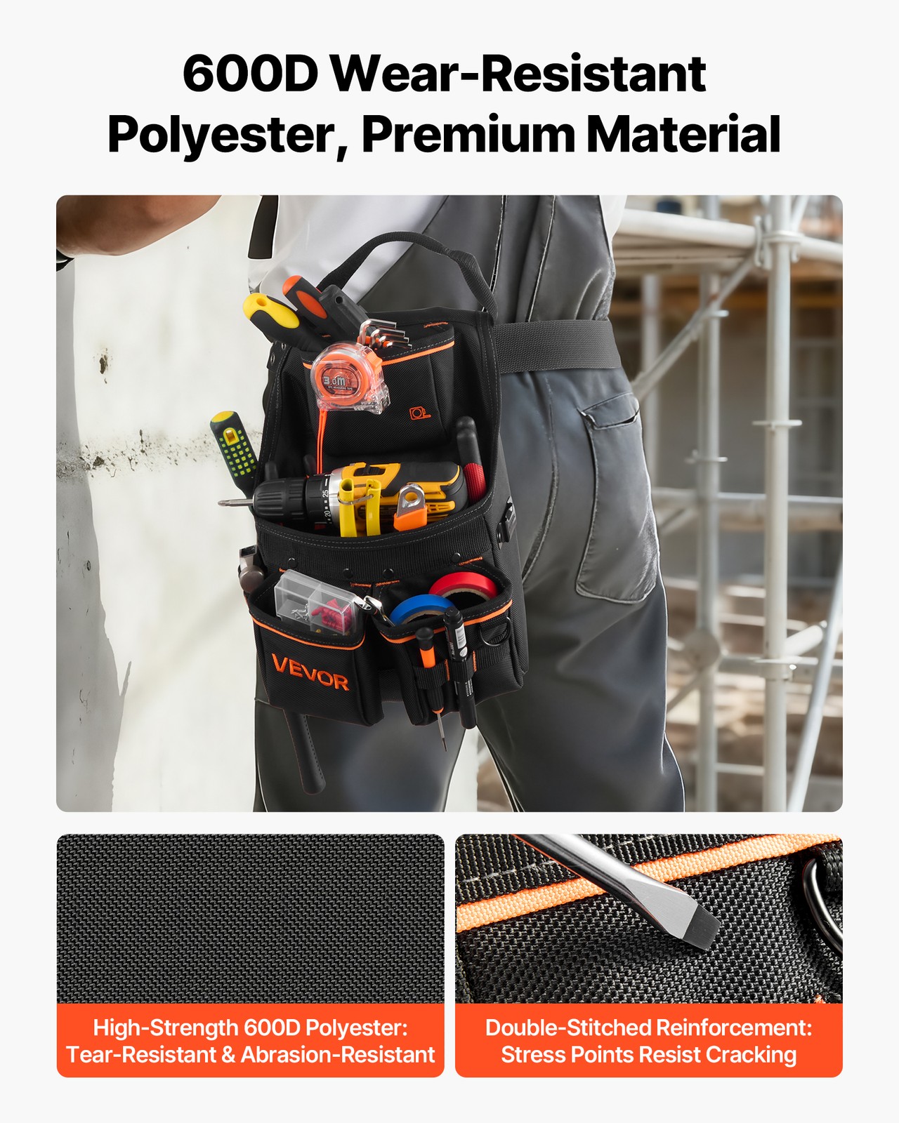 VEVOR Tool Pouch with Belt Electricians Work Belt 14 Pocket Tool Pouch Organizer