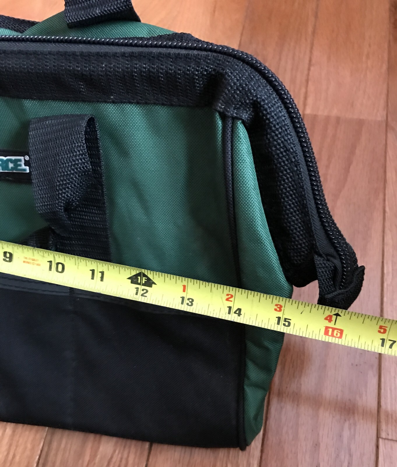 Master Force Tools Large Storage Tote Bag 6 Pockets Black Green Handles 15x10x9