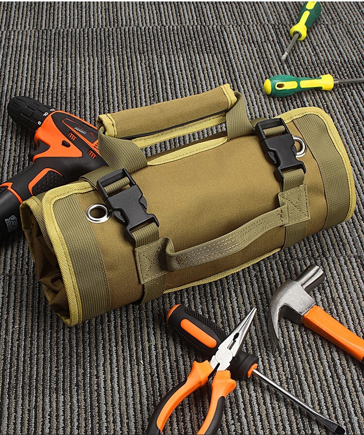 Heavy Duty Canvas Roll Up Large Storage Tool Bag Pouches Organizer 6 Pockets