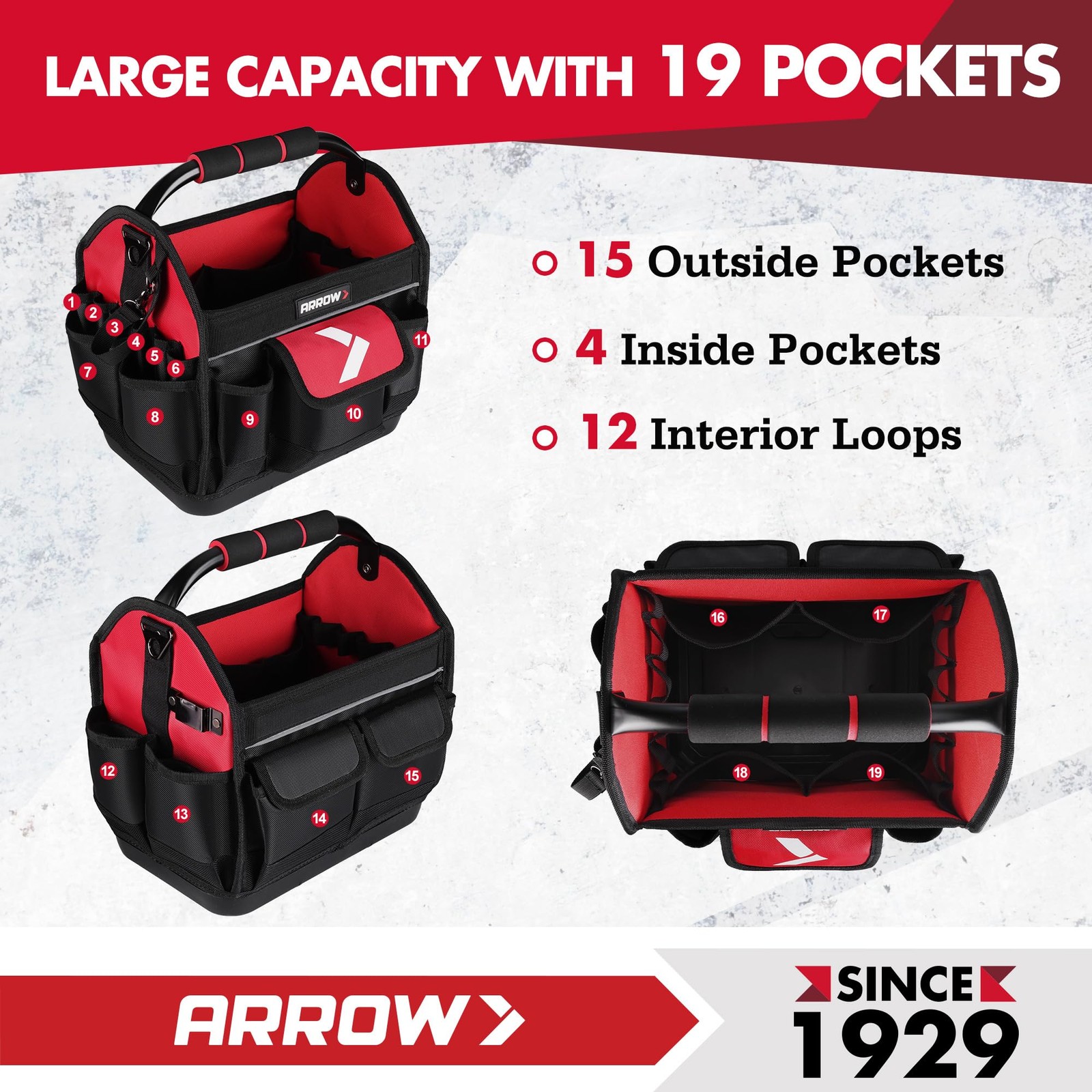Arrow 12″ Tool Tote Waterproof Hard Base Electrician Tool Bag