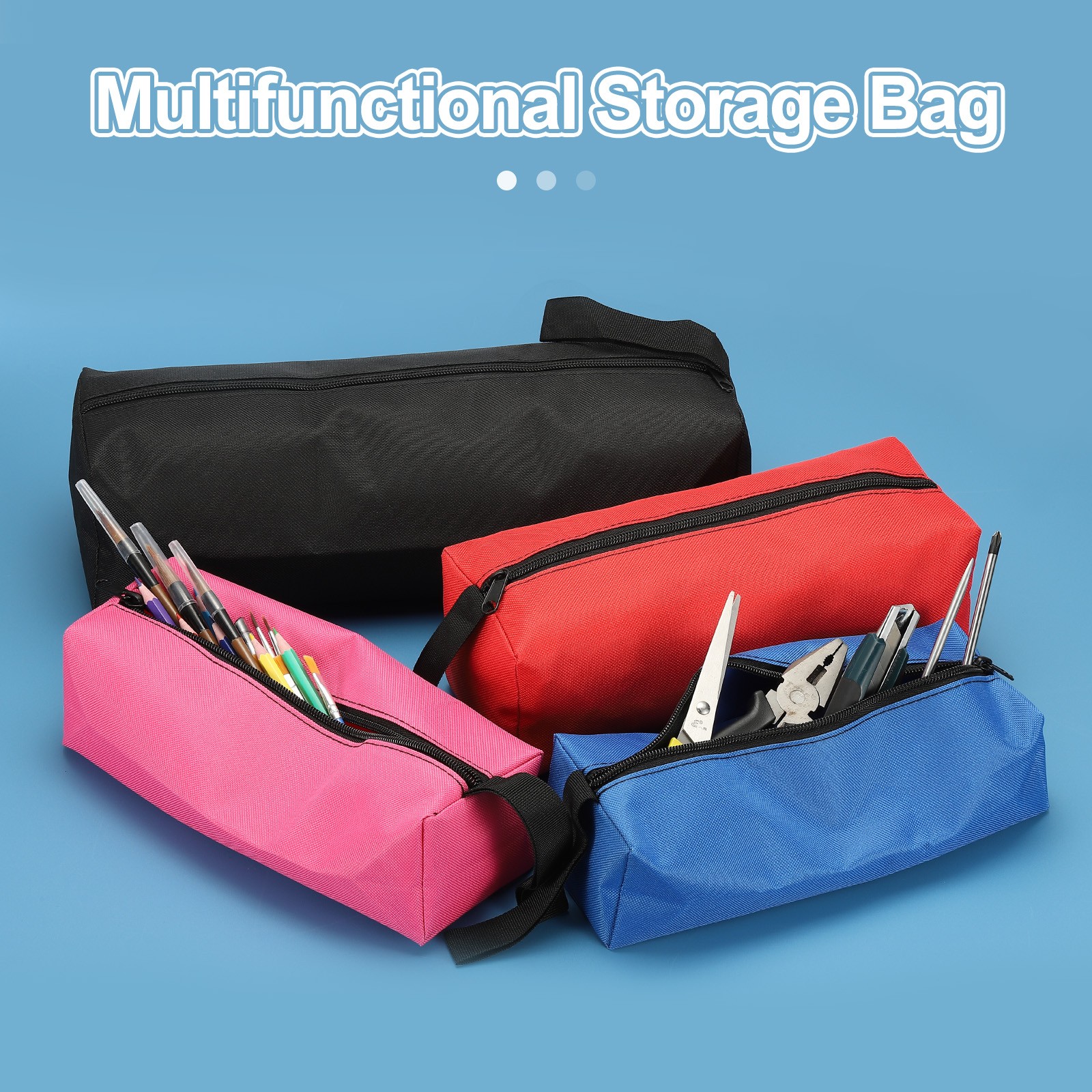 2pcs Zipper Utility Tool Bag 11.8x4x4 Inch Multi-purpose Tote Bag Black