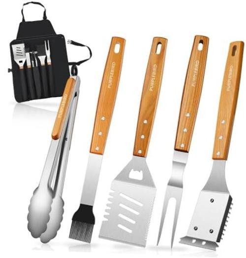 Grill Utensils Set with Brush – 5pcs Grilling Tools Set Wood Handle – 5PCS SET
