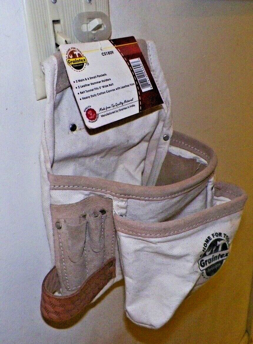 GRAINTEX – CANVAS TOOL POUCH w/ Leather Trim – 8 Pockets + 2 Loops – CS1809