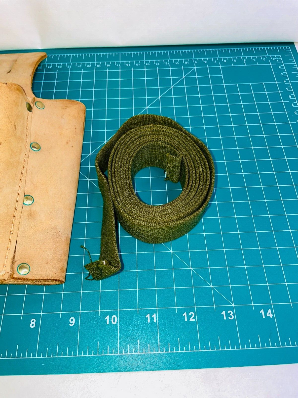 Nicholas No. 150 Tool Pouch Cowhide Leather With Green Strap Made In USA