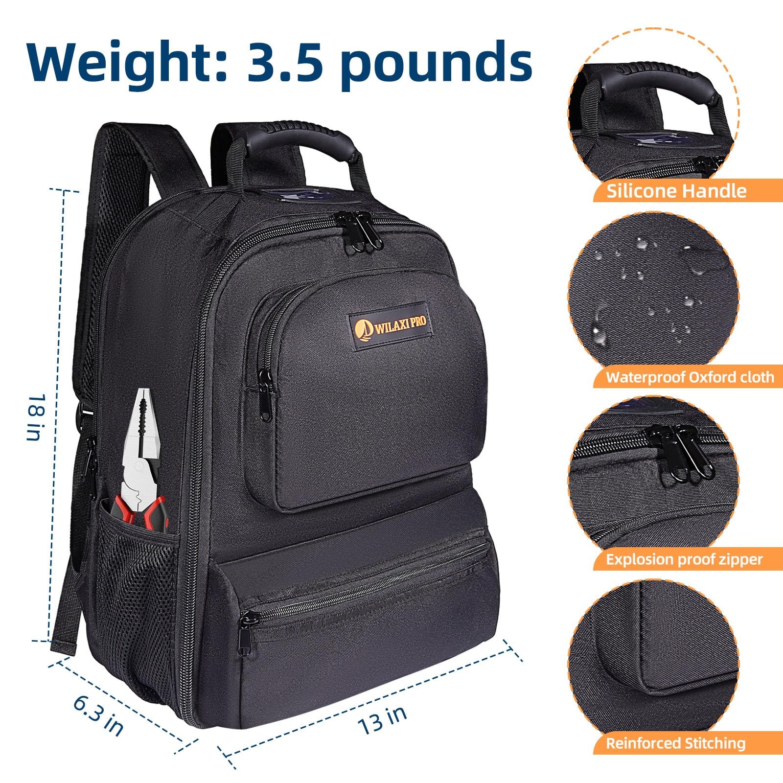 Heavy Duty Tool Bag Backpack 1680D Waterproof Oxford Fabric with Non-Slip Sil…