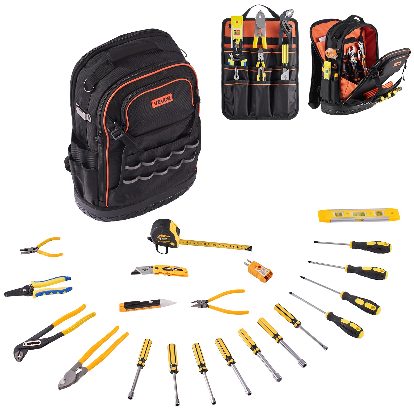 VEVOR Tool Backpack with Tools 65 Pockets Tear-resistant Jobsite Backpack
