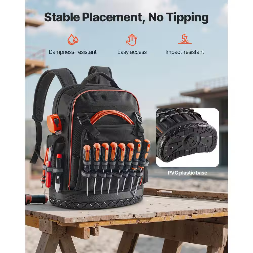 Tool Backpack, 64 Pockets, Heavy-Duty Tools Storage Organizer Work Bags with Lap