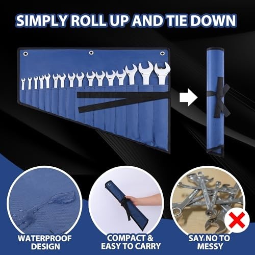 Wrench Roll Organizer 16 Pockets Waterproof 600D Oxford Fabric Tool Bag