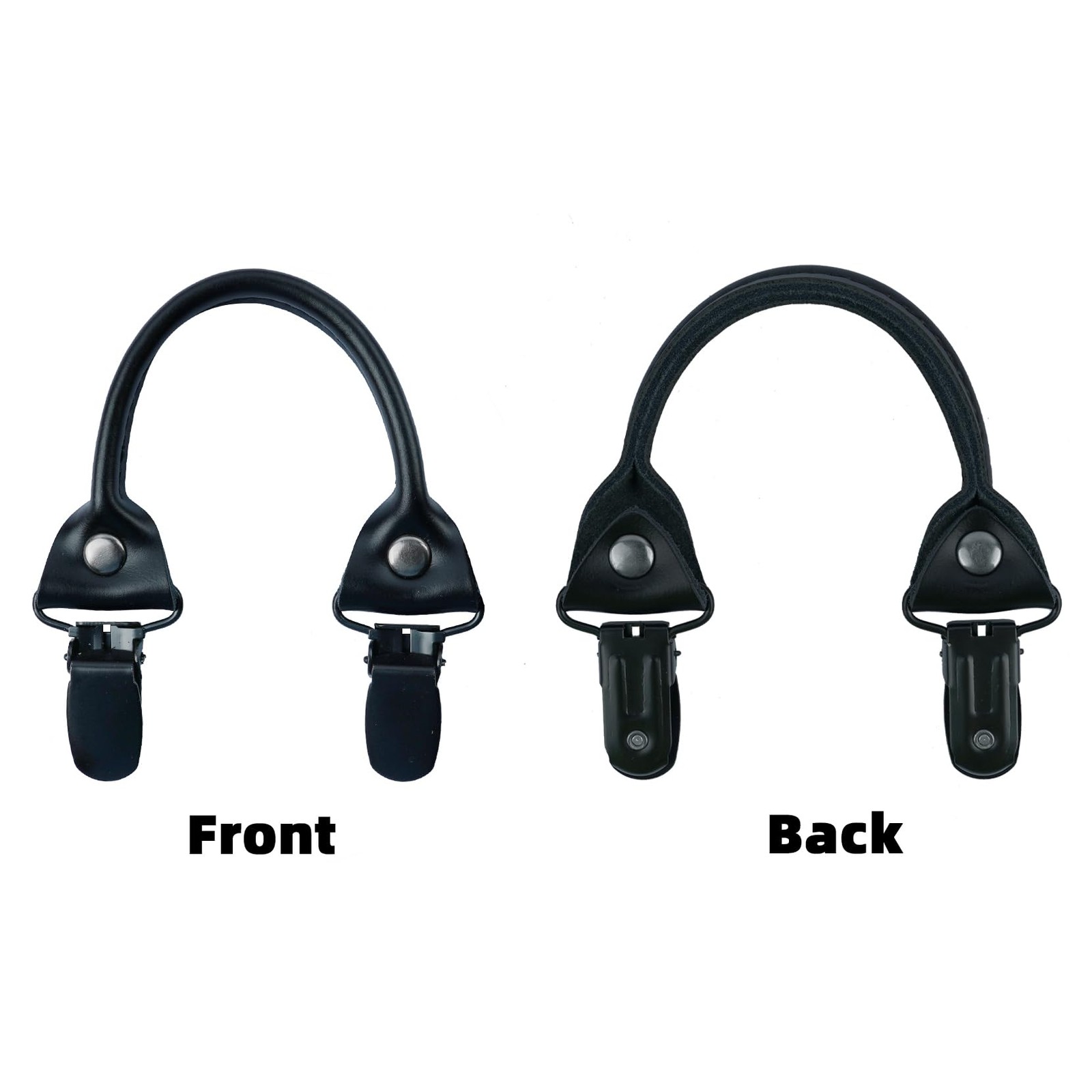 KUNN Suspender Genuine Leather Strips 3 Pcs with Double Clips End Black
