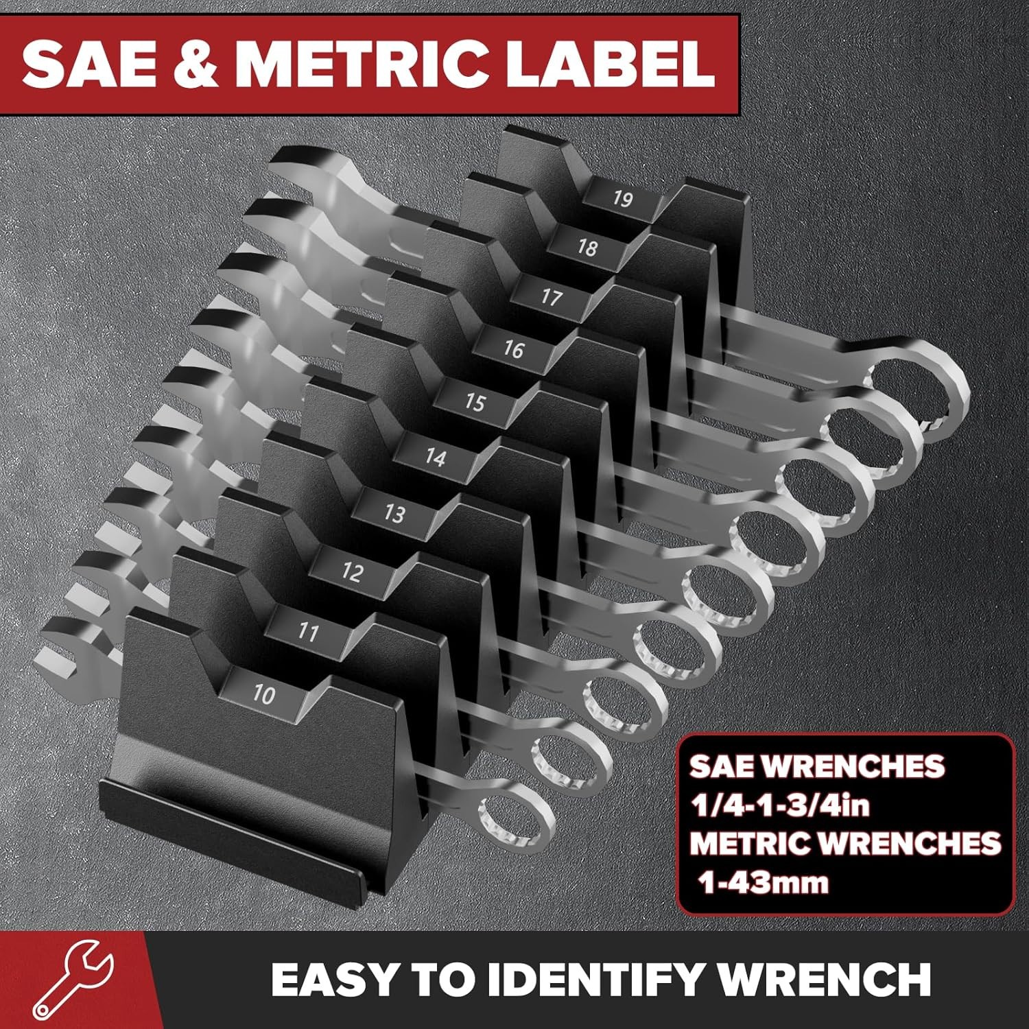 40PCS Magnetic Wrench Organizer Holder with Metric SAE Labels