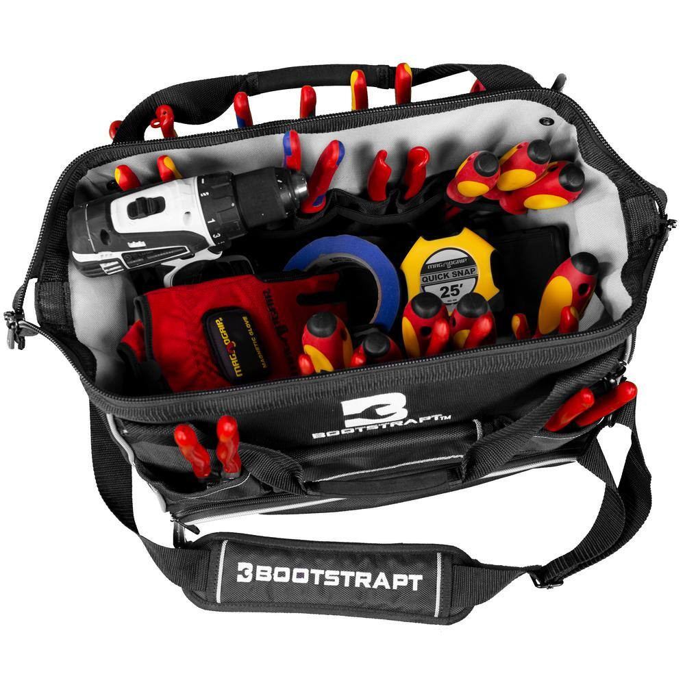 16 In. Large Mouth Tool Bag with Integrated Parts Bin Compartment