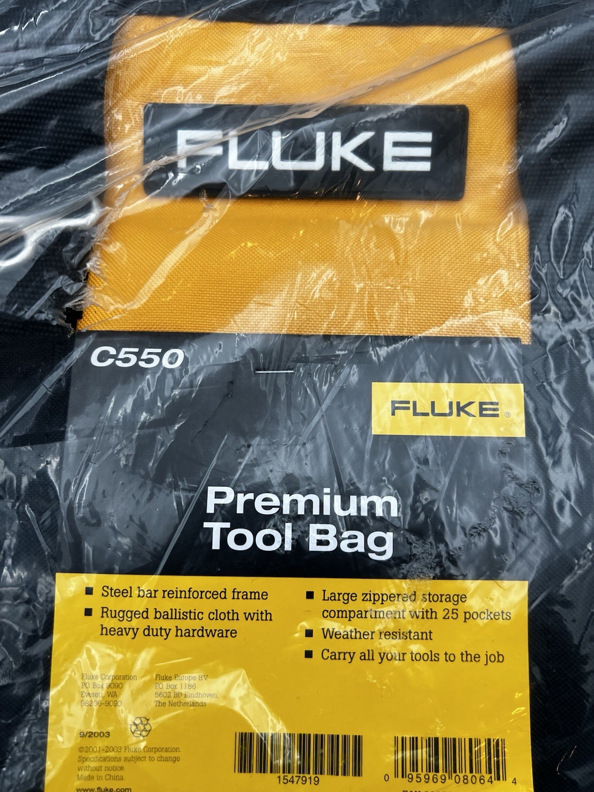 Fluke C550 Premium Tool Bag Steel Reinforced Frame 25 Pocket Storage