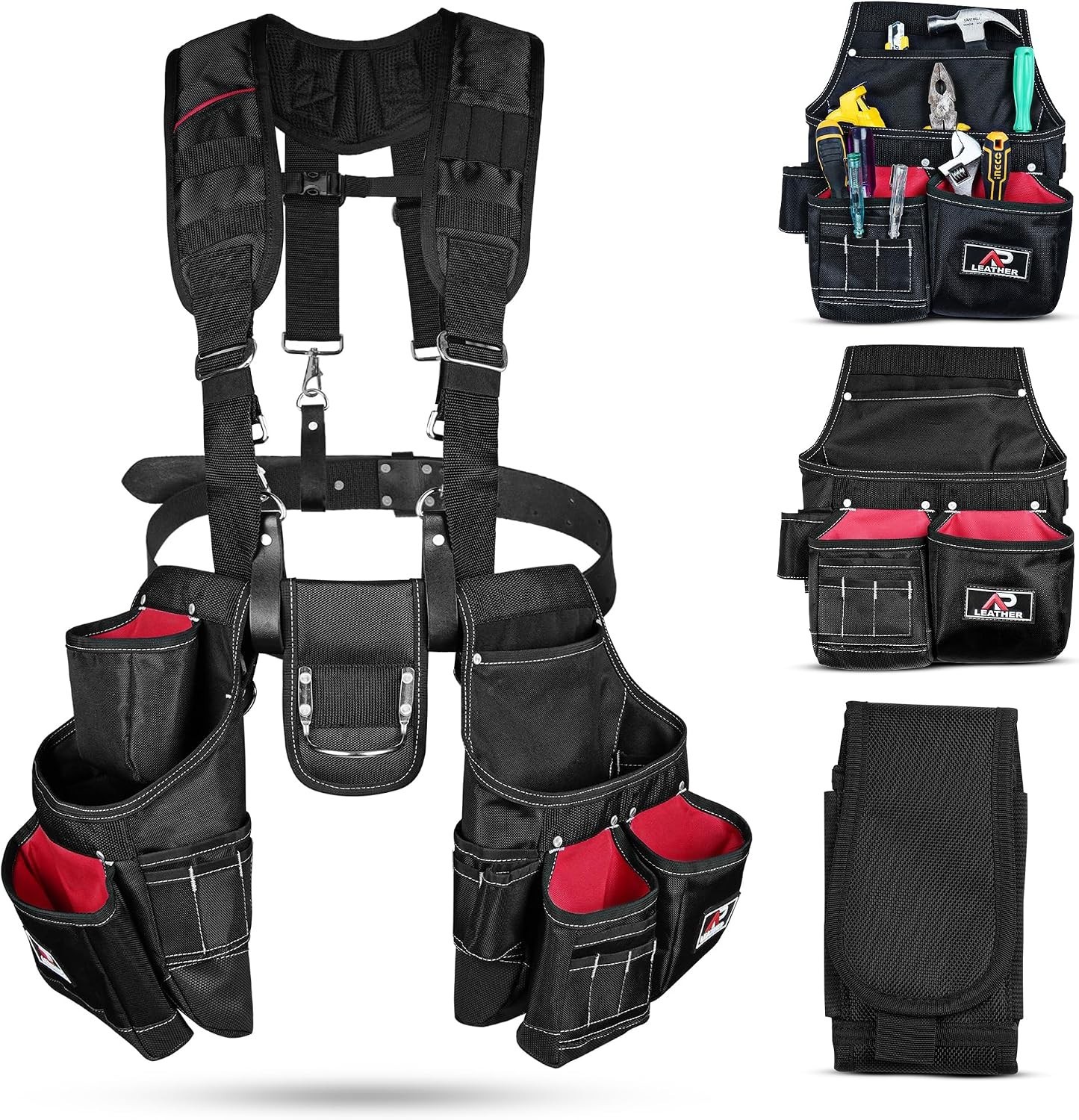 Heavy Duty Tool Belt with Suspenders, 27 Pockets, Adjustable Work Bag