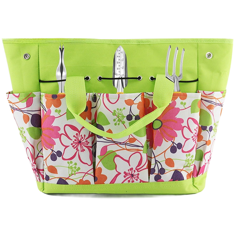 Flower Print Multi Pocket Garden Tool Storage Bag 600D Oxford Cloth 34x17x30cm
