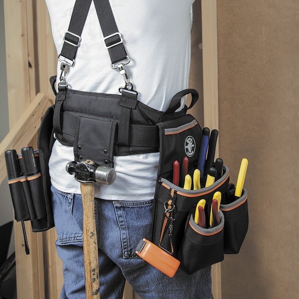 Klein Tools 55428 Black Ballistic Nylon Tool Belt, L, 26 Pockets, 55428