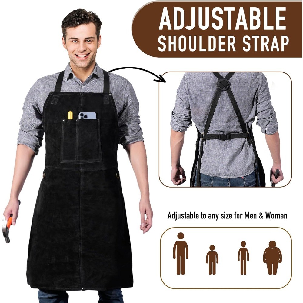 Heat Flame Resistant Leather Welding BBQ Work Bib Apron