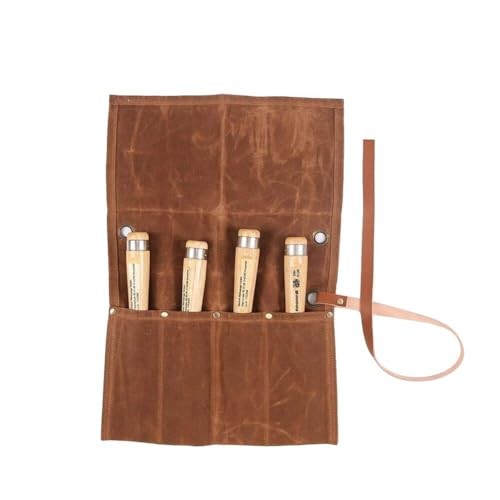 Waxed Canvas Tool Roll Pouch Organizer 4 Pockets Khaki for Wrenches Chisels