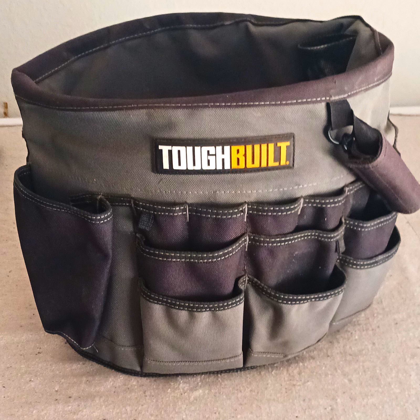 TOUGHBUILT Fabric Tool Bucket Organizer, Gray/Black, Multiple Pockets