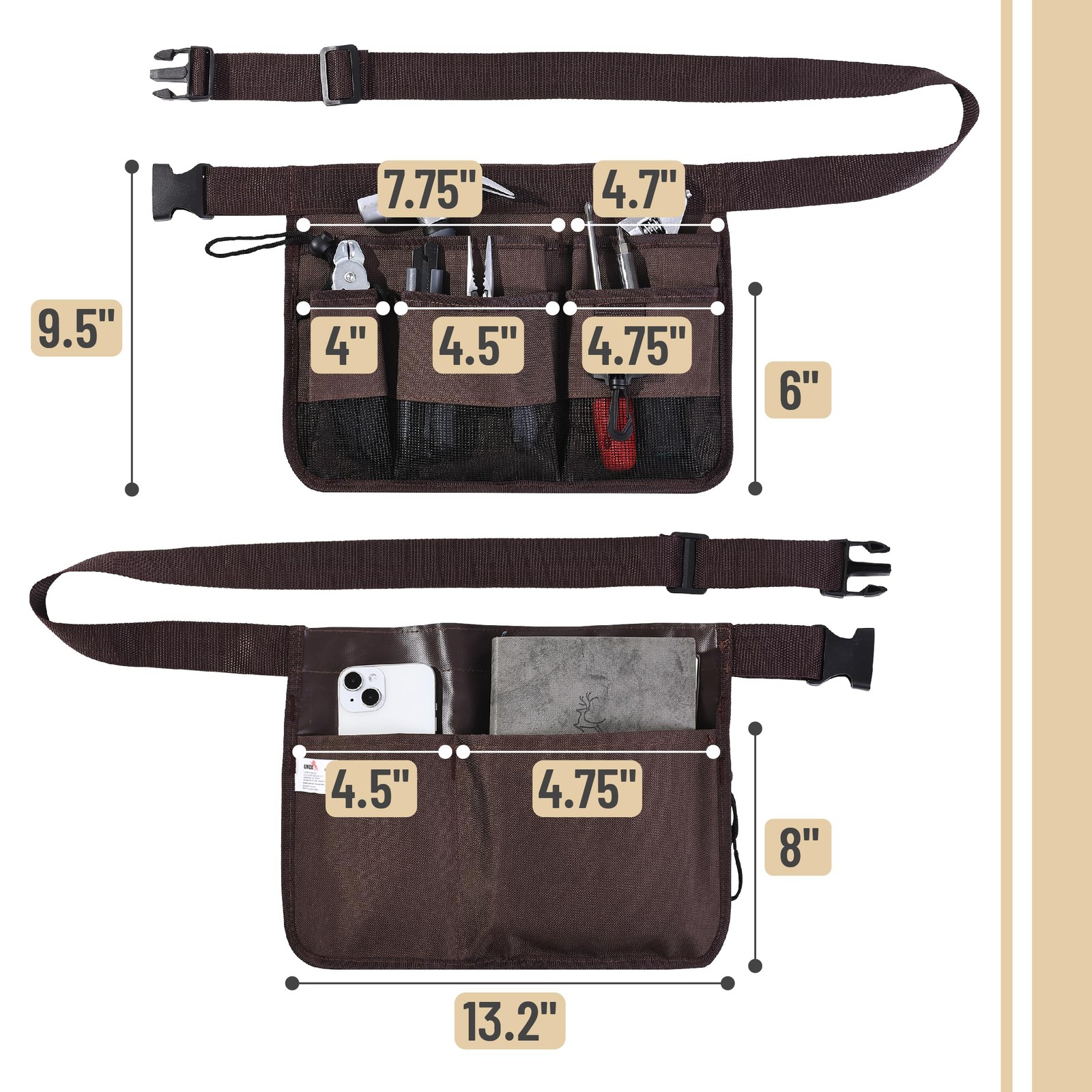 UNCO- Gardening Belt, Garden Tool Belts for Men, Waist Apron 50 inches, Brown