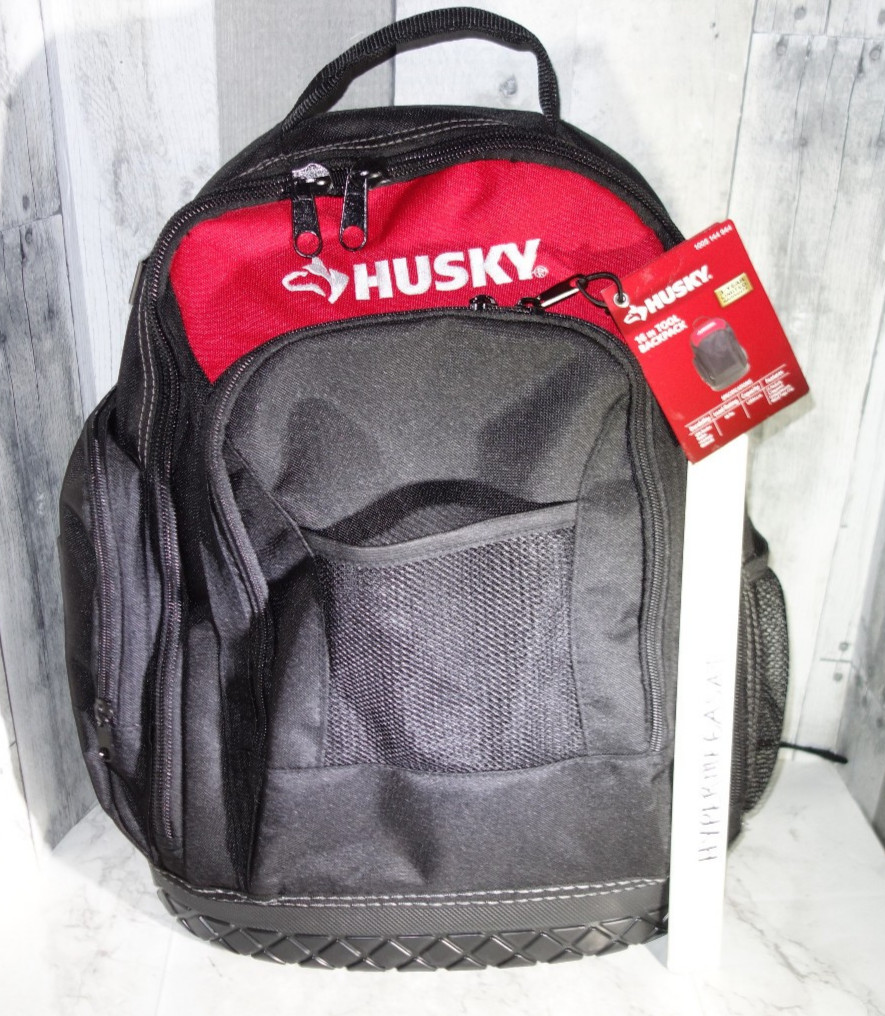 HUSKY H-68003 16-inch Tool Backpack Storage Bag Waterproof Molded Rubber Base
