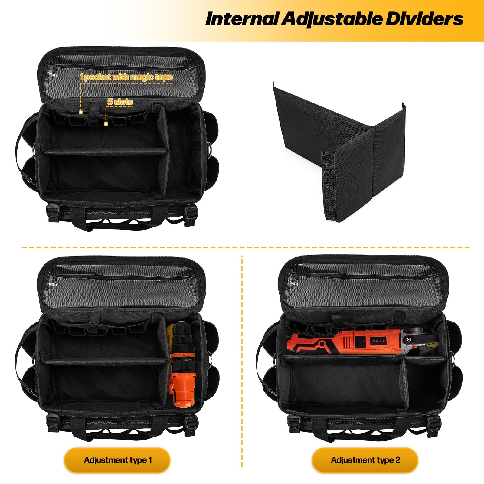 Rexmica 17-Inch Tool Bag with 3 Tool Pouches, Tool Storage Organizer Bag with…