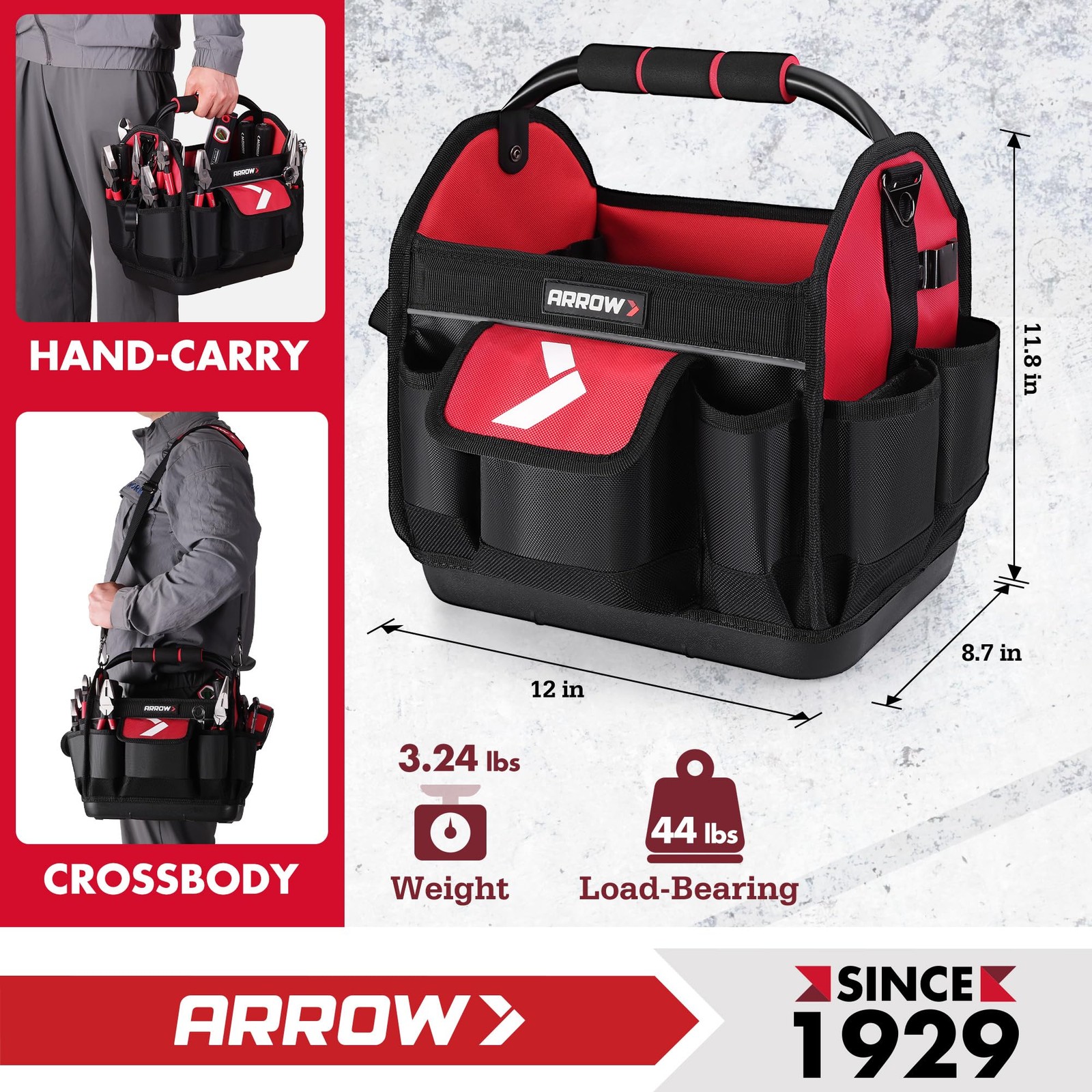 Arrow 12″ Tool Tote Waterproof Hard Base Electrician Tool Bag