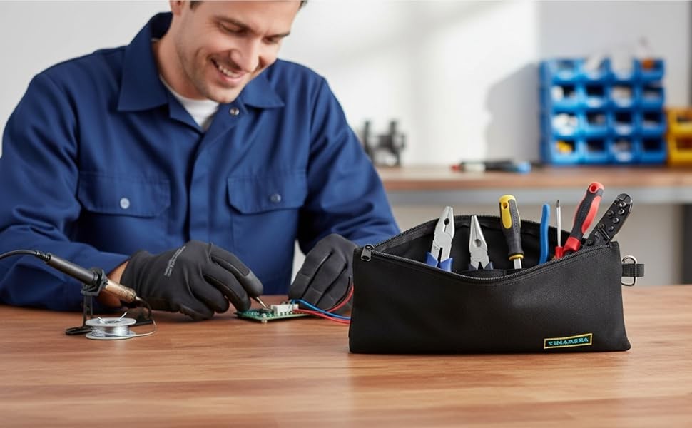 Small Tool Pouch Bag with Zipper – Canvas Tool Organizer for Men | Heavy-Duty