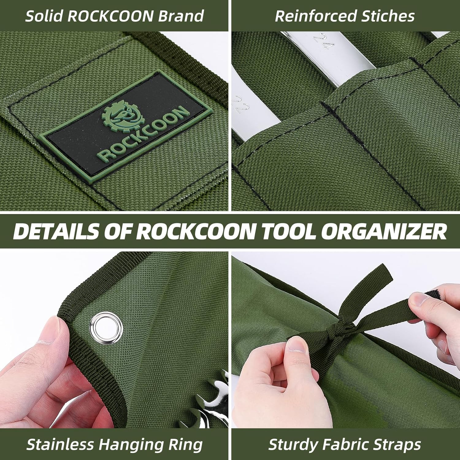 Wrench Roll Organizer 16-Pocket Waterproof Oxford Cloth Tool Pouch Roll-Up Green