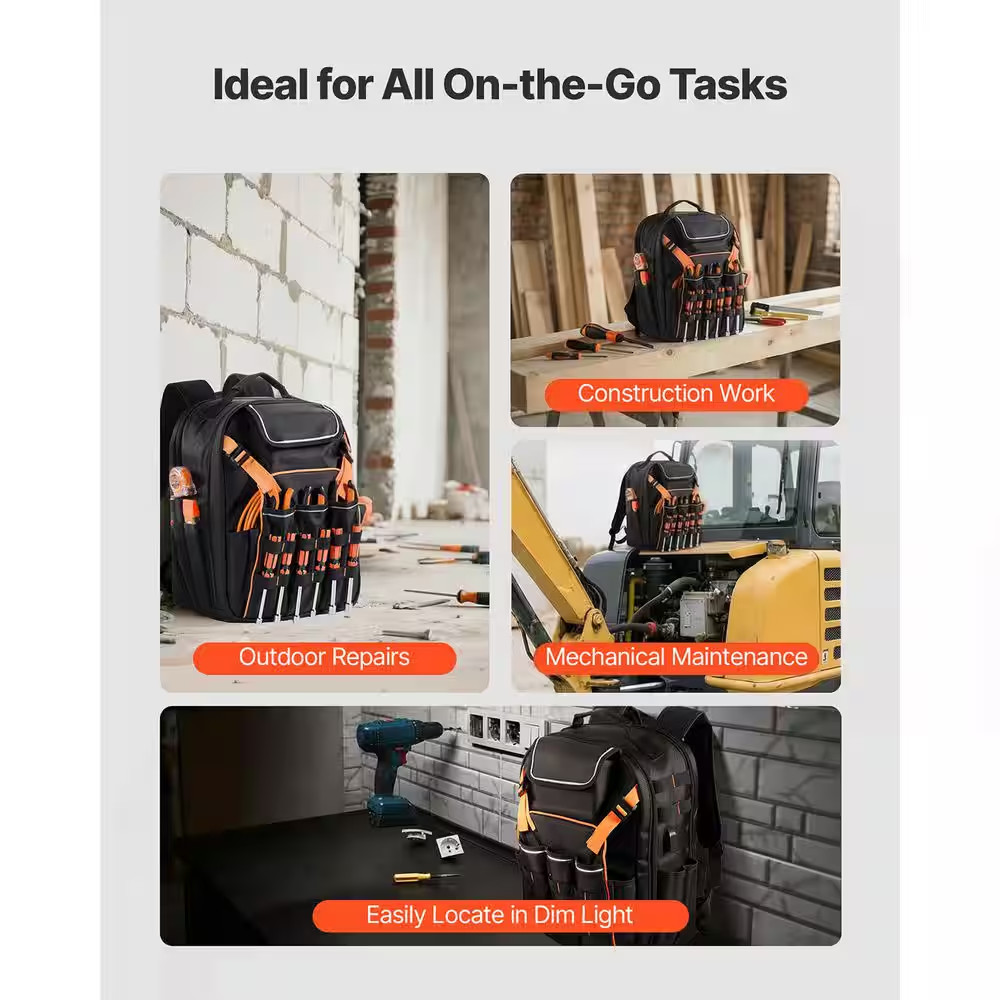 Tool Backpack, 45 Pockets, Heavy-Duty Tools Storage Organizer Work Bags with Lap