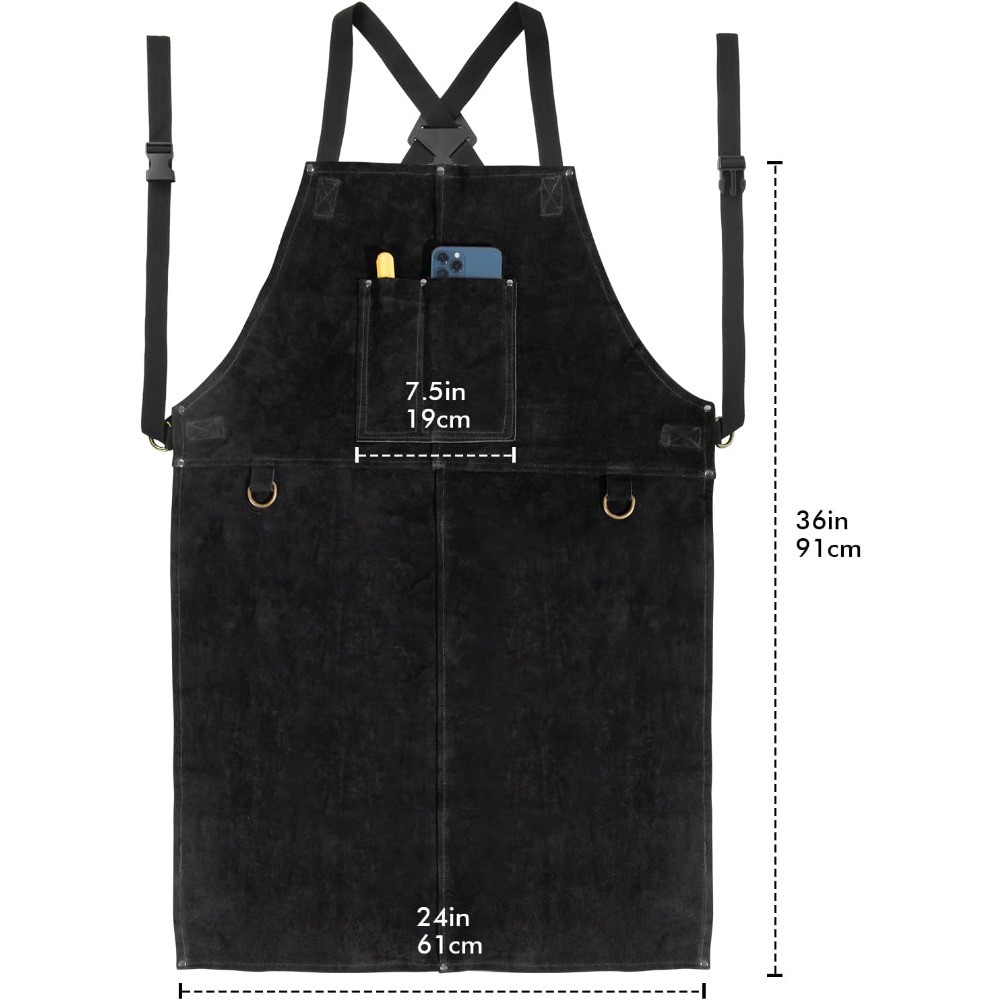 Heat Flame Resistant Leather Welding BBQ Work Bib Apron